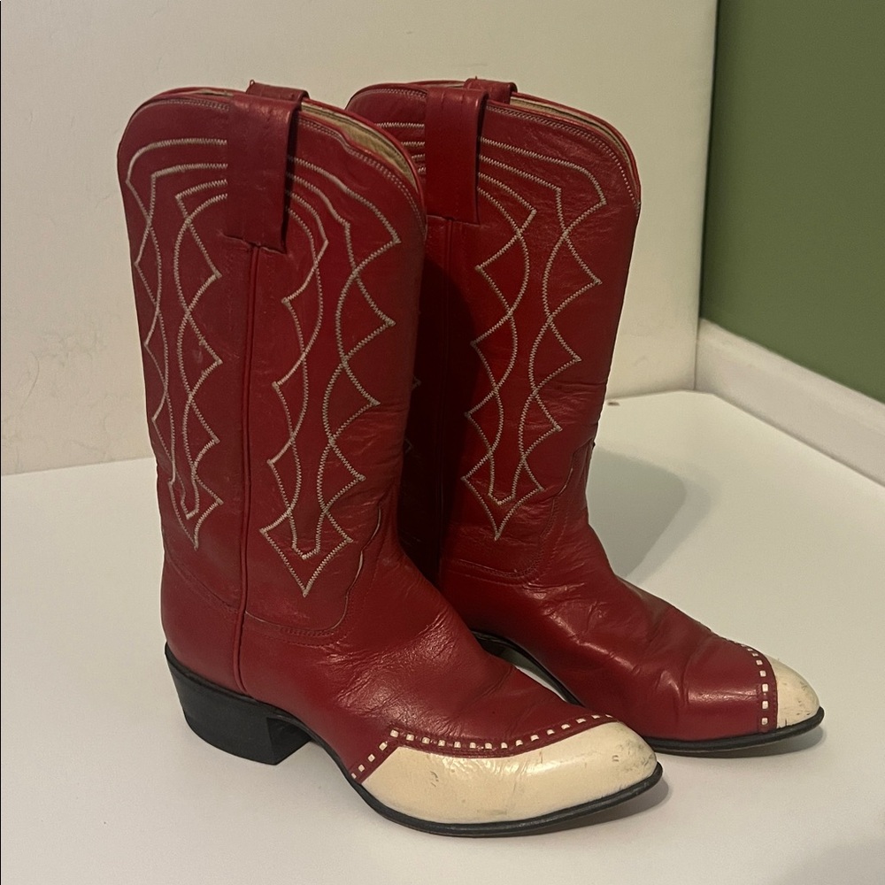 Vintage Red and White Western Cowboy Boots
